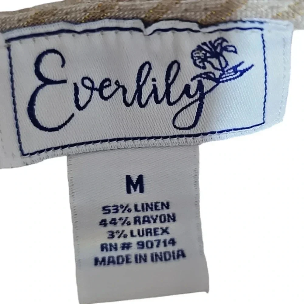 Everlily Stripe Lurex Linen Wide Leg Jumpsuit Khaki Size M - Picture 6 of 7